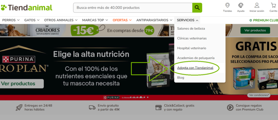 ¿Cómo acceder a la web "Adopta con Tiendanimal"?