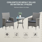 Outsunny Conjunto de Muebles para Jardín Juegos de Muebles de Ratán Incluye 1 Mesa y 2 Sillones con Cojines Estructura de Metal para Terraza Patio Gris, , large image number null