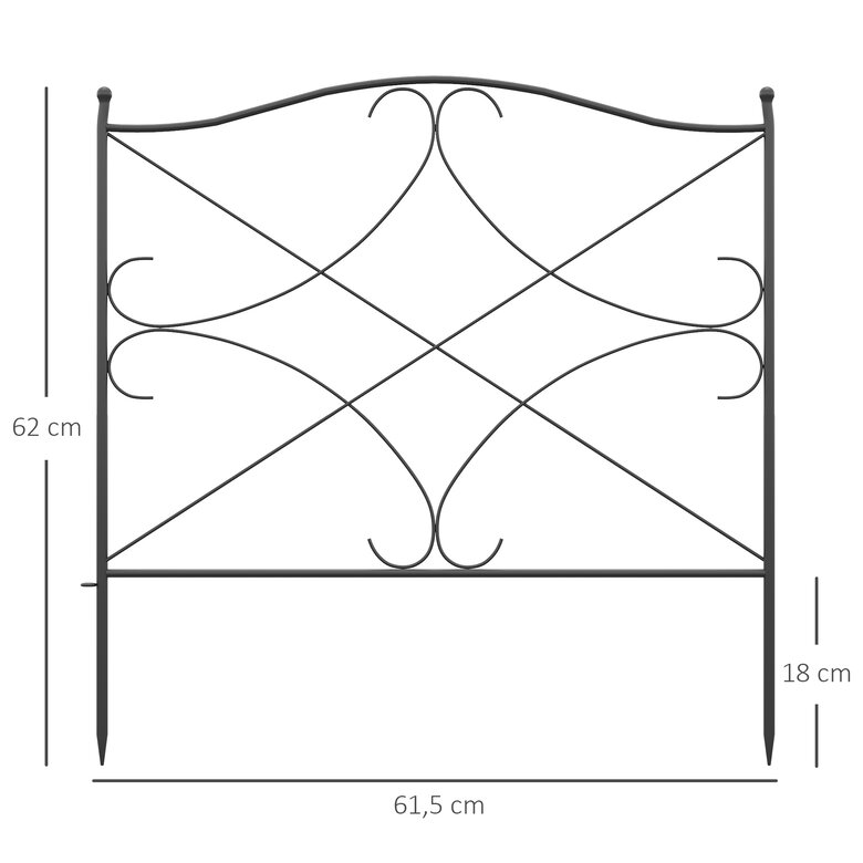 Outsunny Vallas Decorativas para Jardín de 5 Paneles 305x62 cm Cerca de Privacidad de Metal con Estacas y Bordes de Césped Barrera para Animales Negro, , large image number null