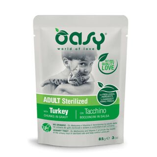 Oasy Adulto Esterilizado Trozos de Pavo en salsa para gatos