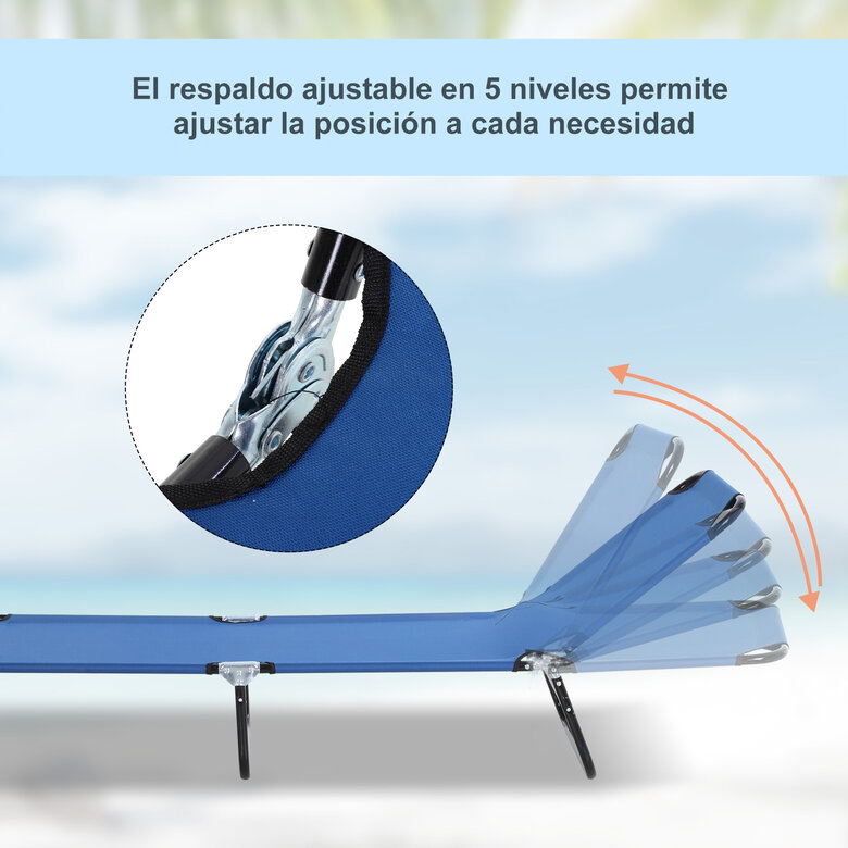 Outsunny Conjunto de 2 Tumbonas Plegables Tumbonas de Jardín Reclinables con Respaldo Ajustable en 5 Niveles Carga 120 kg para Terraza Piscina 188x56x28 cm Azul, , large image number null