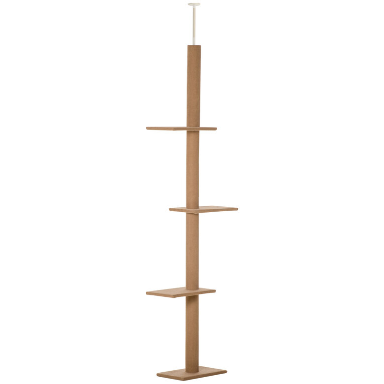 PawHut Árbol para Gatos del Suelo al Techo 43x27x228-260 cm Torre para Gatos con Altura Ajustable 4 Plataformas Espaciosas y Poste de Sisal Marrón, , large image number null