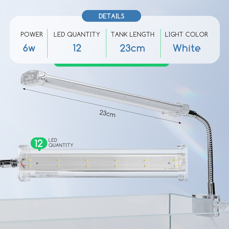 Nobleza Luz LED Blanca 8W para acuarios, , large image number null