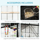 PawHut Jaula para Pájaros con Ruedas 83x53x180 cm Pajarera Metálica de 3 Niveles con 3 Perchas Comederos Juguetes Rampas y Estante de Almacenamiento para Canarios Periquitos Negro, , large image number null