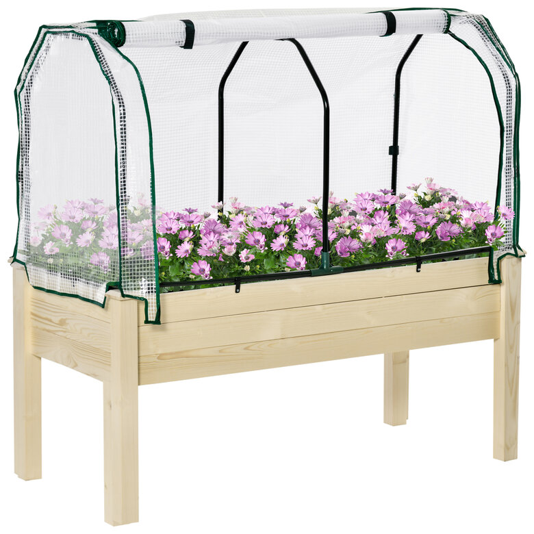 Outsunny Huerto Urbano Elevado de Madera 121x55x117 cm con Cubierta de Protección Mesa de Jardinera para Cultivo Flores Vegetales en Jardín Terraza Color Natural, , large image number null