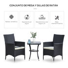 Outsunny Conjunto de Muebles para Jardín Juegos de Muebles de Ratán Incluye 1 Mesa y 2 Sillones con Cojines Estructura de Metal para Terraza Patio Negro, , large image number null