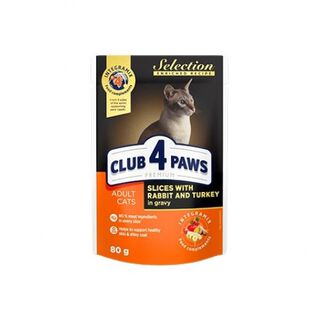 Club 4 Paws Pienso húmedo para gatos Conejo y Pavo en salsa