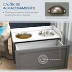 PawHut Comedero Elevado para Perros Grandes Cuencos para Perros con 2 Tazones 2000ml de Acero Inoxidable y Cajón Oculto Soporte de Madera para Mascotas 60x30x36 cm Gris y Blanco, , large image number null