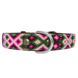 Loyal Collar de Piel Artesanal Rosa y Verde para perros 