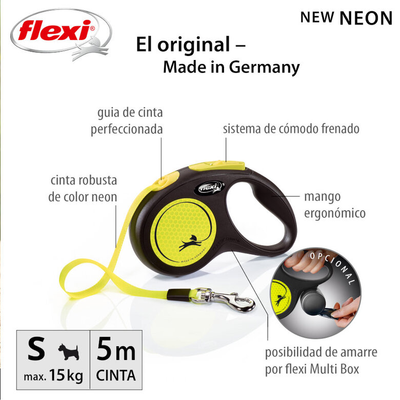 Flexi Neon Reflect Correa de Cordón Extensible Amarilla para perros, , large image number null