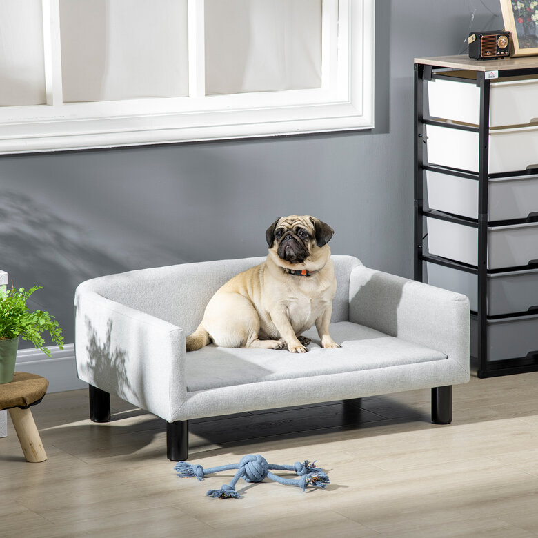 PawHut Sofá para Perros Medianos Cama Elevada para Perros con Patas de Madera Cama para Mascotas Carga 20 kg 82x54x36 cm Gris, , large image number null