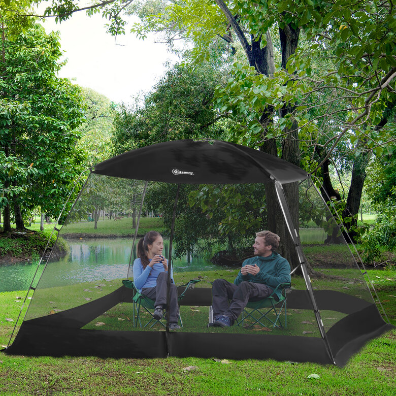 Outsunny Carpa de Jardín negra Cenador para 4-6 Personas para camping, , large image number null