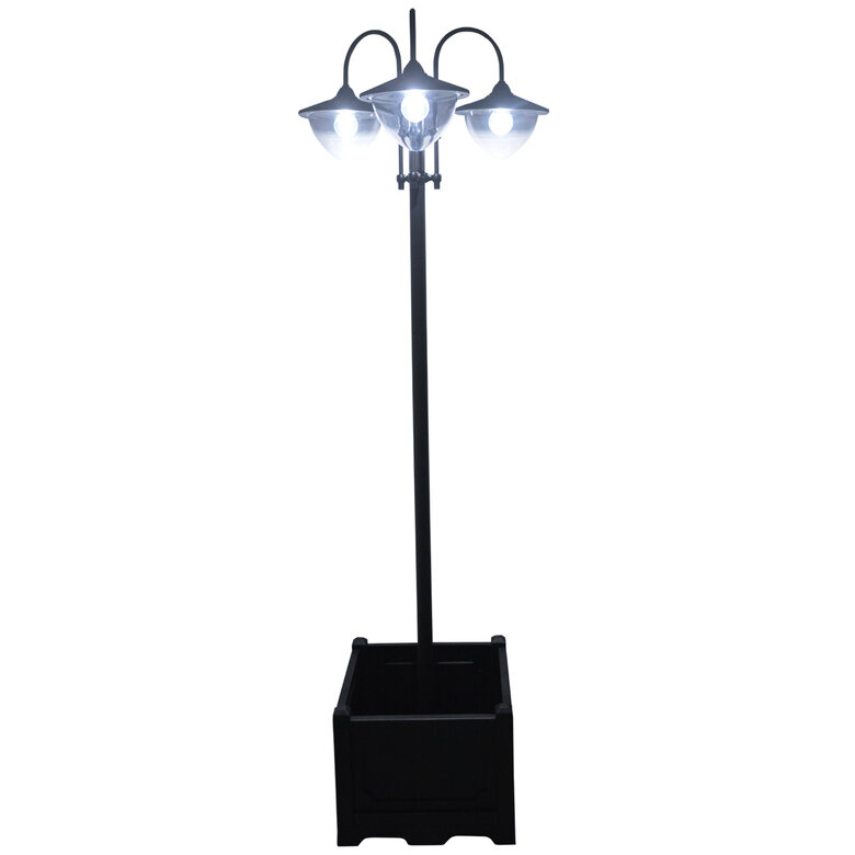 Outsunny Farol Solar de Jardín con 18 Luces LED Blanca Fría 6000K Impermeable IP44 Sensor de Noche y Base de Maceta Farola de Exterior para Camino Terraza Patio 60x55x189 cm Negro, , large image number null