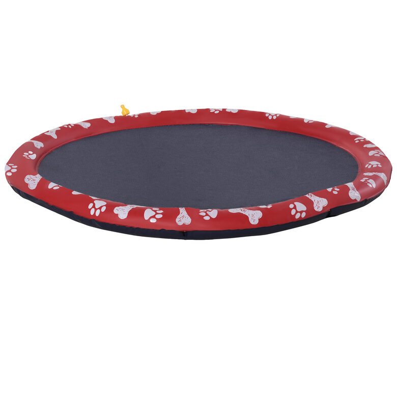 PawHut Splash Pad 150 cm Aspersor de Juegos de Agua con Rociador Tapete de Salpicaduras Piscina de Verano Portátil para Mascotas Perros Rojo., , large image number null