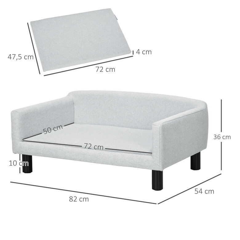 PawHut Sofá para Perros Medianos Cama Elevada para Perros con Patas de Madera Cama para Mascotas Carga 20 kg 82x54x36 cm Gris, , large image number null