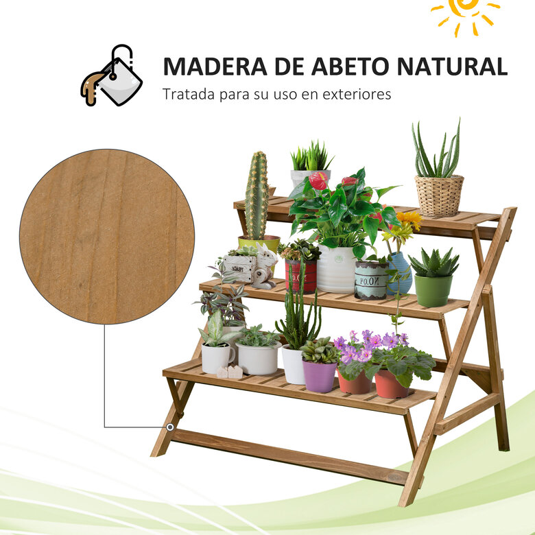 Outsunny Estantería para Plantas de Madera Soporte de Macetas con 3 Estantes Plegables en Forma Escalera para Decoración Interiores y Exteriores 101x83x88 cm Marrón, , large image number null