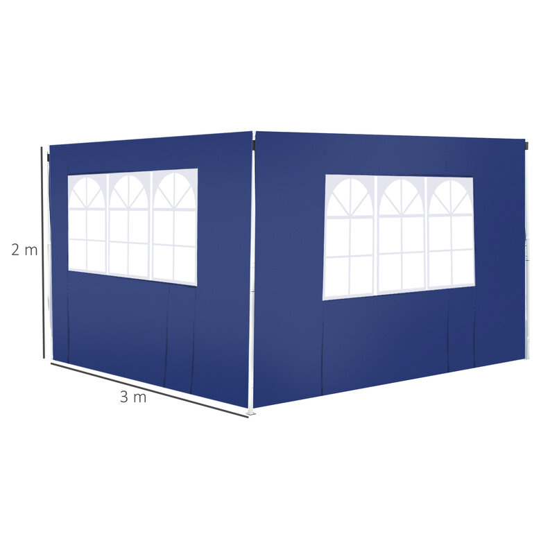 Outsunny 2 Paredes Parte Laterales para Carpa 3x2 Lado Parasol de Gazebo Tela Oxford con 2 Ventanas Medidas Apto para 3x3 3x6 Azul, , large image number null