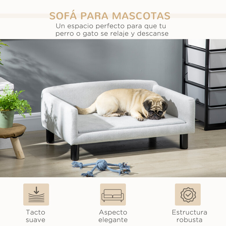 PawHut Sofá para Perros Medianos Cama Elevada para Perros con Patas de Madera Cama para Mascotas Carga 20 kg 82x54x36 cm Gris, , large image number null