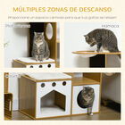 PawHut Árbol Rascador para Gatos de Madera 92,5 cm Torre para Gatos para Gatitos de Interior con 2 Cuevas Rascador Hamaca y Cojines de Felpa 76x37x92,5 cm Roble, , large image number null