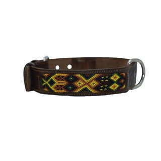 Loyal Collar de Piel Artesanal Marrón, Negro y Amarillo para perros 