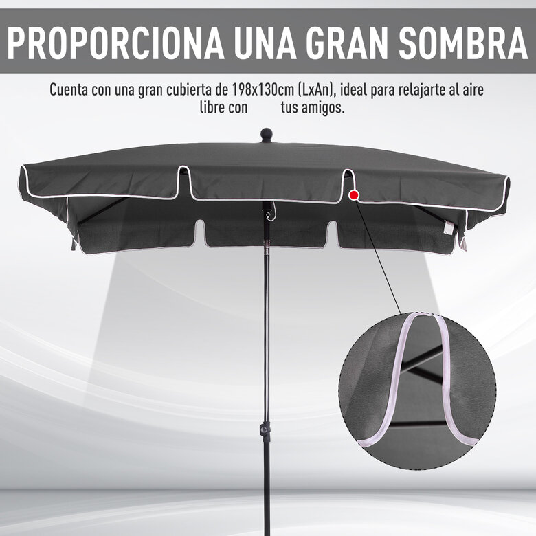 Outsunny Sombrilla de Jardín de Aluminio 198x130x245 cm Parasol de Jardín Rectangular con Función de Inclinación para Terraza Patio Exterior Gris, , large image number null