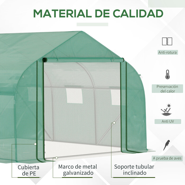 Outsunny Invernadero de Túnel verde con puerta  y 6 ventanas enrollables para cultivo de plantas y flores., , large image number null