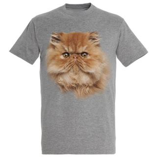 Camiseta unisex gris con estampado de gato persa