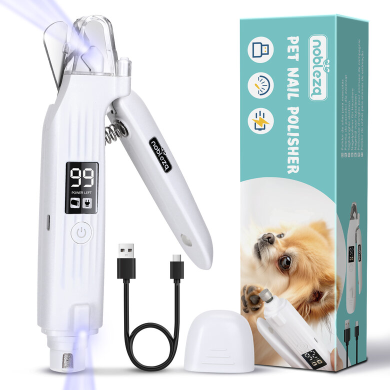 Nobleza Lima de Uñas Eléctrica para Perros, Cortauñas Perro y Gato 2 en 1, Corta Uñas de Mascotas, Cortador Uñas Electrico, Tijeras Profesional con Funda Protectora Antisalpicaduras y 2 Luces LED, , large image number null