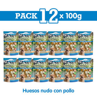 Aquivet Pack Snacks Naturales Huesos nudo con pollo para Perros