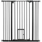 PawHut Barrera de Seguridad para Perros con 1 Puerta Pequeña Barrera para Mascotas Extensible con Cierre Automático y Sistema de Doble Bloqueo para Puerta Pasillo Escalera 74-101x104,1 cm Negro, , large image number null