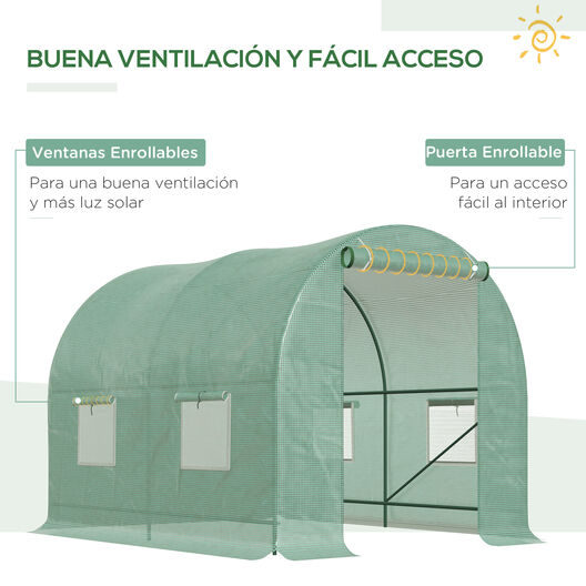 Outsunny Cubierta de Invernadero de Túnel 250x200x200 cm Cubierta de Repuesto Invernadero Polietileno con 4 Ventanas y Puerta Enrollable Protección de Plantas para Jardín Verde, , large image number null