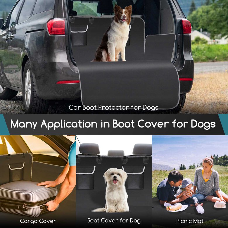 Nobleza Funda Coche Perro, 185 x 105 cm Universal Funda Maletero Coche Perros, Funda Asiento Coche Perro con 2 x Bolsillos de Almacenamiento y Solapas de Parachoques, Impermeable y Antiincrustante, , large image number null