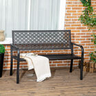 Outsunny Banco de Jardín de Acero Banco Exterior de 2 Plazas con Respaldo Decorativo Estampado para Terraza Balcón Patio Carga 240 kg 127x63x83 cm Negro, , large image number null