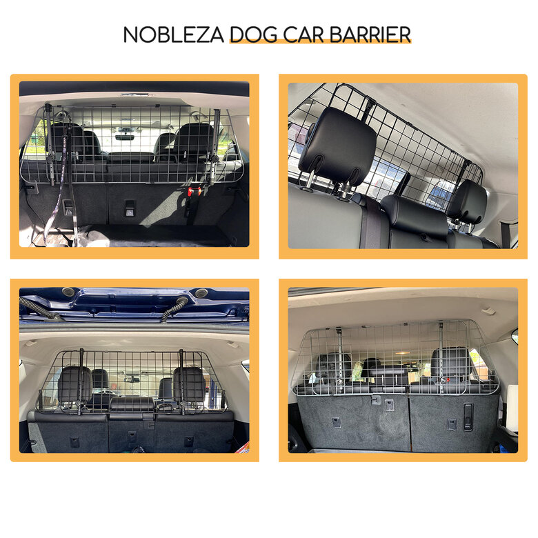 Nobleza - Barrera Protectora de Coche para Perros, Rejilla Separador Perro Coche Extensible Universal Reja de Seguridad Barrera, para Perro y Maletas Mascota Apoyo para Cabeza 96-145x30cm Acero, , large image number null