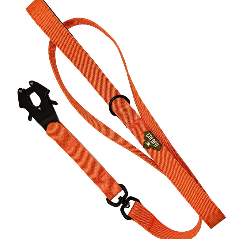 Correa profesional táctica para perros Golden 22k Pro-Leash (152cm), asa acolchada, alta resistencia, alta visibilidad, color naranja, anti enredos y con mosquetón de escalada tipo kong frog, , large image number null