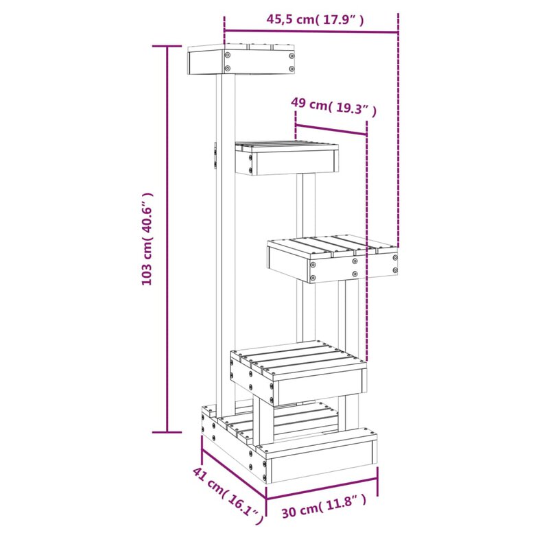 vidaXL Árbol para gatos madera maciza pino marrón cera 45,5x49x103 cm, , large image number null