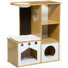 PawHut Árbol Rascador para Gatos de Madera 92,5 cm Torre para Gatos para Gatitos de Interior con 2 Cuevas Rascador Hamaca y Cojines de Felpa 76x37x92,5 cm Roble, , large image number null