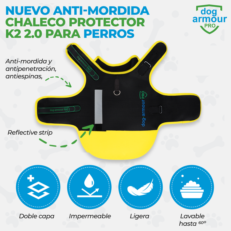 DOG ARMOUR PRO CHALECO DE PROTECCIÓN ANTI MORDIDA AMARILLO PARA PERROS - IMPERMEABLE- REFLECTANTE, , large image number null