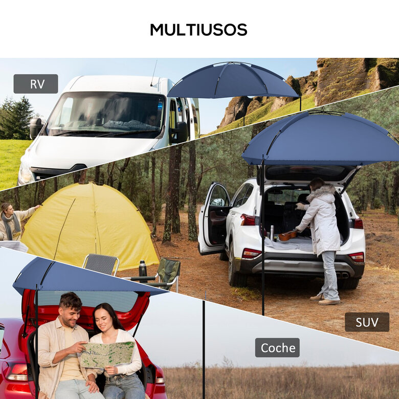 Outsunny Toldo para Coche Toldo para Camping con Altura Ajustable y Bolsa de Transporte Impermeable Anti-UV para Picnic Playa 290x278x230-260 cm Azul Oscuro, , large image number null