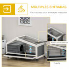 PawHut Conejera de Madera con Ruedas 90x53x55 cm Jaula de Conejillos con Bandeja Extraíble y Botella de Agua Casita para Animales Pequeños Gris Oscuro, , large image number null