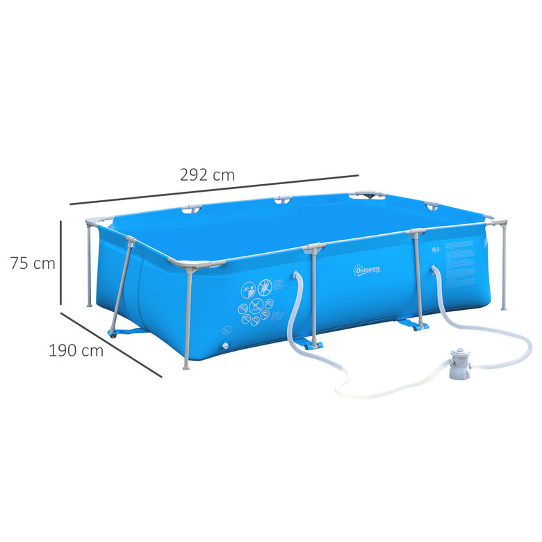 OUTSUNNY PISCINA AZUL RECTANGULAR DESMONTABLE PARA ADULTOS Y NIÑOS, , large image number null