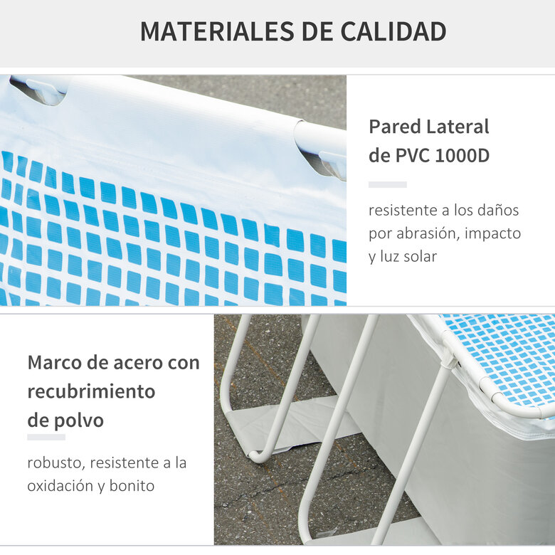 Outsunny Piscina Desmontable Tubular 340x215x80 cm Piscina Rectangular de Exterior con Depuradora de Cartucho 4.000 L/H Mangueras Longitud 100 cm y Marco de Acero 4200 L Gris, , large image number null