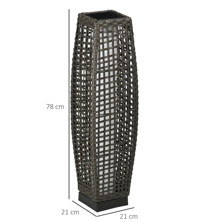 Outsunny Linterna de Jardín de Ratán Sintético Luces Solares Exterior con Luces LED Encendido/Apagado Automático para Terraza Balcón Patio 21x21x78 cm Gris, , large image number null