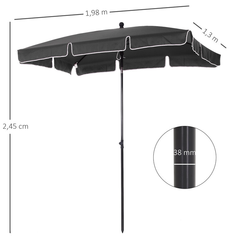 Outsunny Sombrilla de Jardín de Aluminio 198x130x245 cm Parasol de Jardín Rectangular con Función de Inclinación para Terraza Patio Exterior Gris, , large image number null