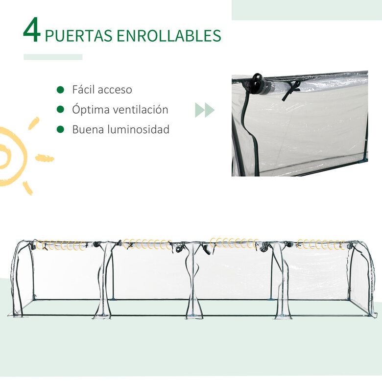 Invernadero Caseta transparente tipo Túnel Marco Acero y PVC para Jardín, , large image number null