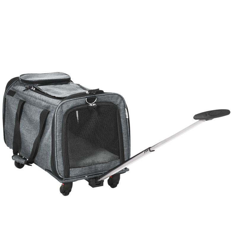 PawHut 4 en 1 Transportadora para Mascotas con Ruedas Carrito para Mascotas Bolsa de Transporte para Perros Gatos con Asa Telescópica de Aluminio 50x31x37 cm Gris, , large image number null