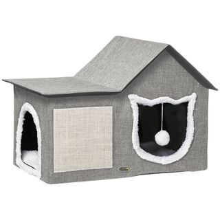 Pawhut Caseta Gris con Almohadilla para Rascar para gatos