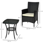 Outsunny Conjunto de Muebles para Jardín Juegos de Muebles de Ratán Incluye 1 Mesa y 2 Sillones con Cojines Estructura de Metal para Terraza Patio Negro, , large image number null