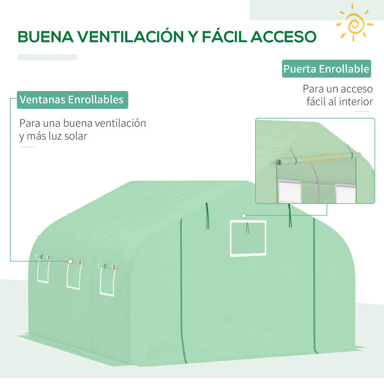 Outsunny Cubierta de Repuesto Invernadero de Túnel 347x300x200 cm Polietileno con 7 Ventanas de Malla Transpirable y Puerta Enrollable Protección de Plantas para Jardín Verde, , large image number null