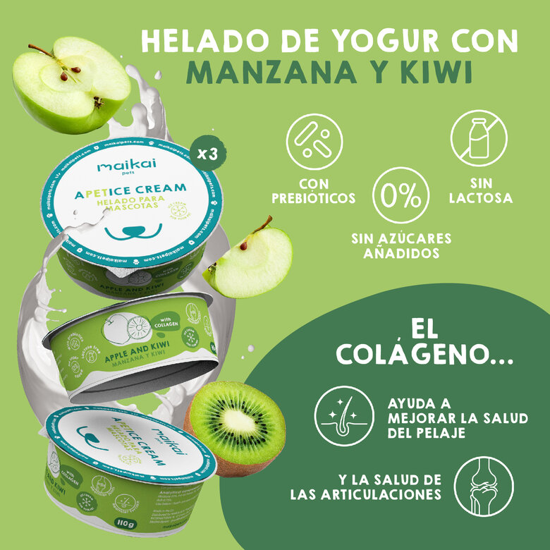 Helados para Perros y Gatos con prebióticos. MAIKAI PETS. PACK 6 (6x110g). Sabores: Yogur cpn manzana y Kiwi, y Yogur con Sandia y frutos rojos., , large image number null